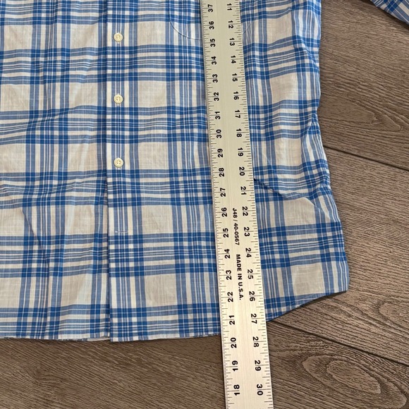 Peter Millar Button Down Shirt Mens Medium Blue Plaid Long Sleeve Stretch Preppy - Picture 5 of 8